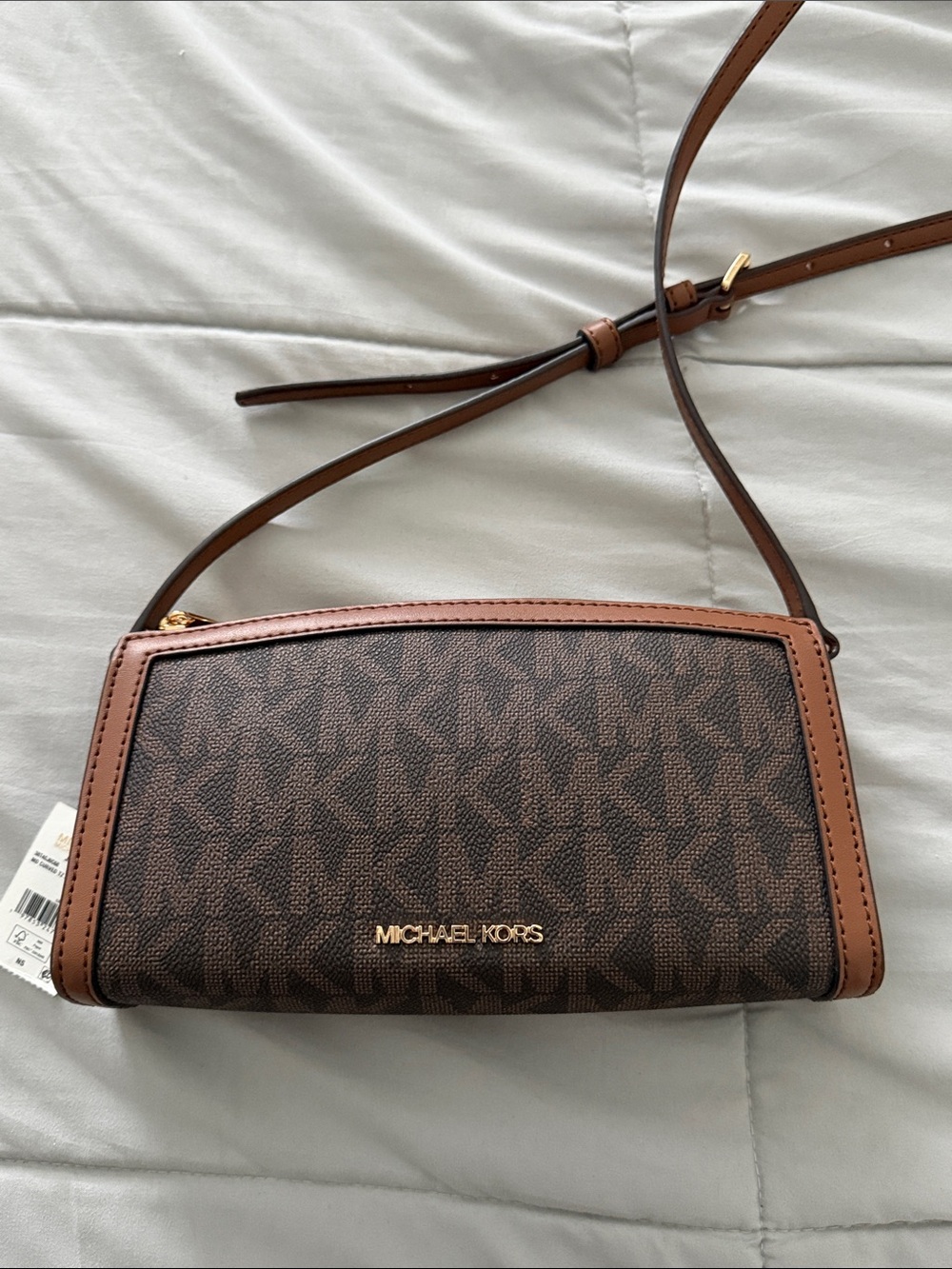 NWT Michael Kors Brown Signature MK Logo Crossbody with Gold-Tone Logo